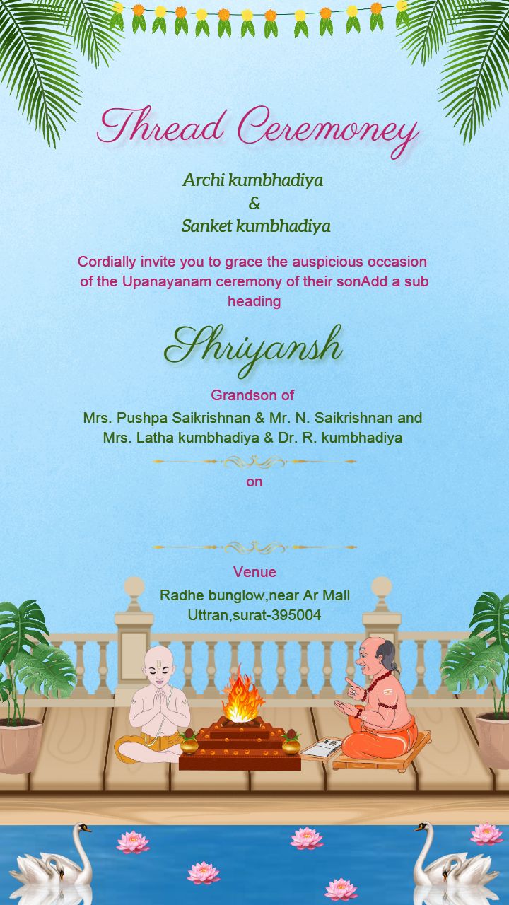 Printable Upanayanam Card Template – Elegant & Traditional Invitations for Sacred Ceremonies